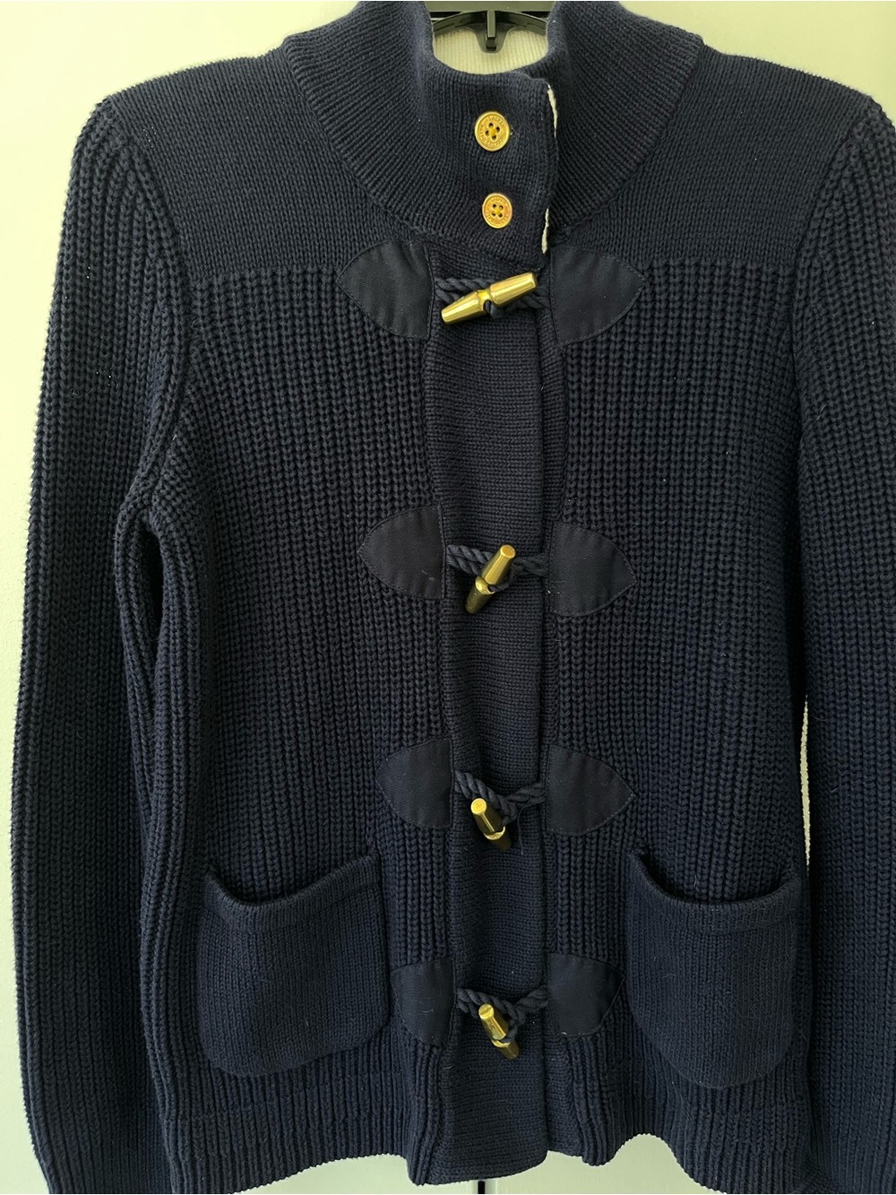 Lauren Ralph Lauren Navy and White Cotton Knit Cardigan Sweater Size M